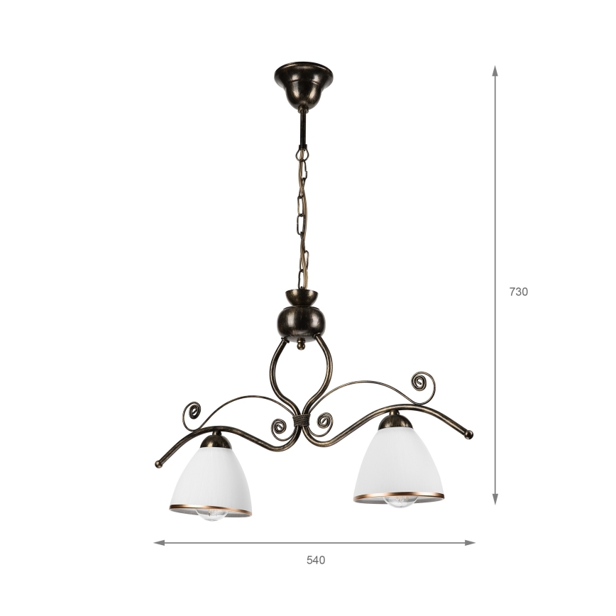 Suspension chaîne RETRO 2xE27/60W/230V bronze/patine