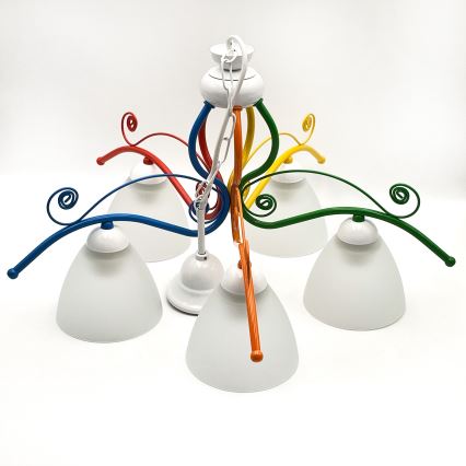 Suspension chaîne RETRO 5xE27/60W/230V blanc/coloré