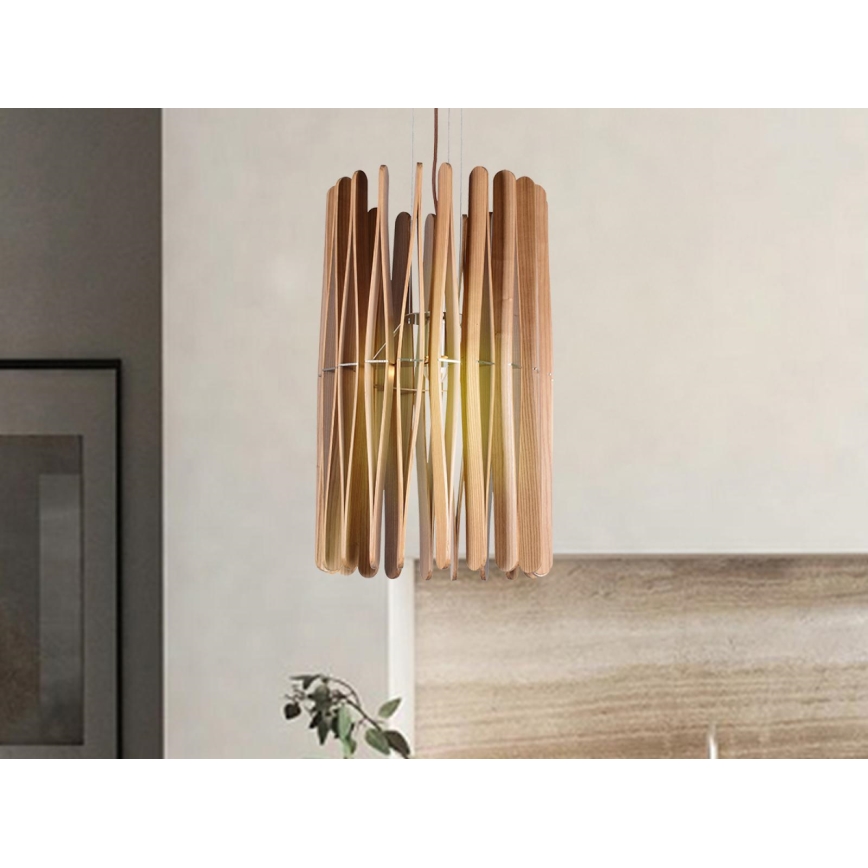 Suspension en bois sur câble, 1xE27/60W/230V, Ø 38 cm, bois massif / frêne / hévéa