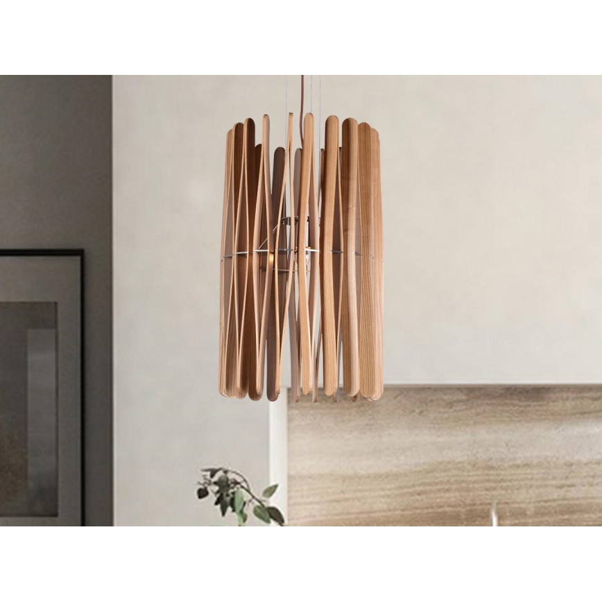 Suspension en bois sur câble, 1xE27/60W/230V, Ø 38 cm, bois massif / frêne / hévéa