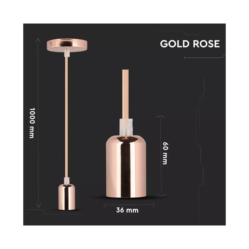 Suspension filaire 1xE27/60W/230V or rose
