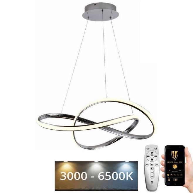 Suspension filaire à intensité variable LED/70W/230V 3000-6500K d. 60 cm chrome brillant + Télécommande