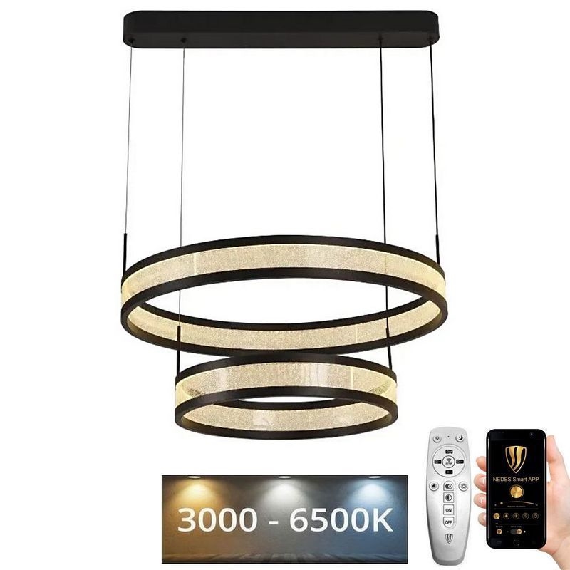 Suspension filaire à intensité variable LED/70W/230V 3000-6500K d. 60 cm noir + Télécommande