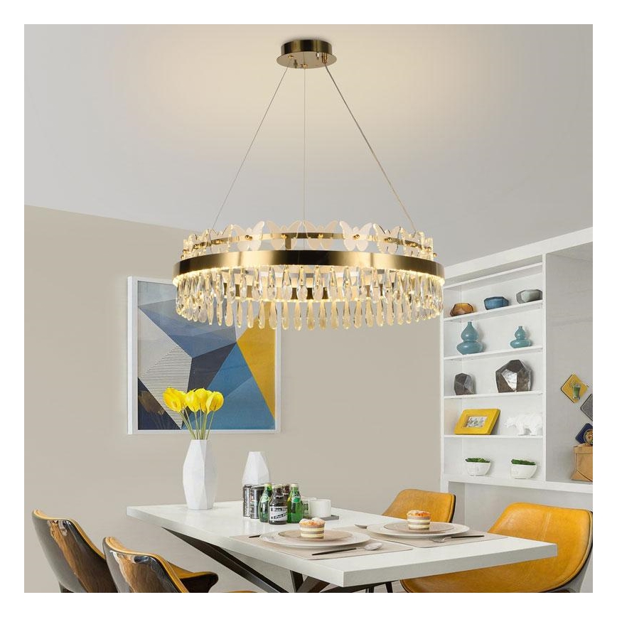Suspension filaire en cristal à intensité variable LED/80W/230V 3000-6500K doré + télécommande