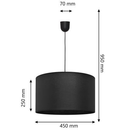 Suspension filaire ALBA 1xE27/15W/230V d. 45 cm noire
