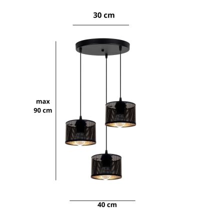 Suspension filaire ALDO 3xE27/60W/230V diam. 40 cm noir