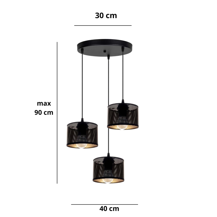 Suspension filaire ALDO 3xE27/60W/230V diam. 40 cm noir