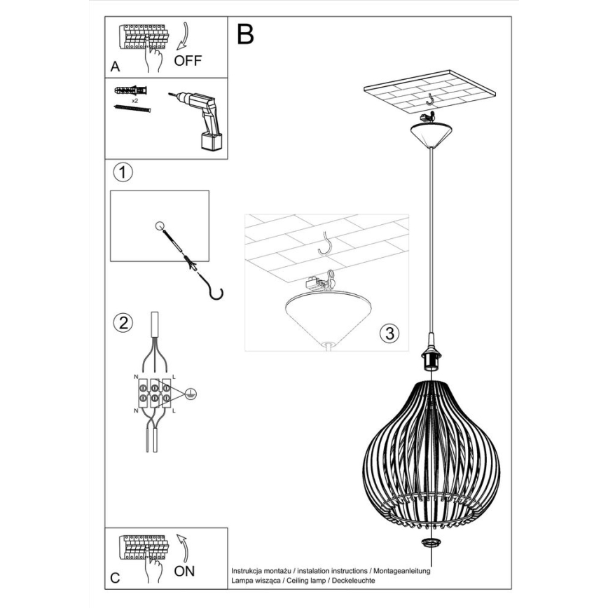 Suspension filaire APRILLA 1xE27/60W/230V