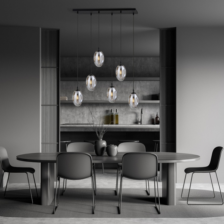 Suspension filaire ASTRAL 6xE14/10W/230V noir/fumé