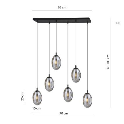 Suspension filaire ASTRAL 6xE14/10W/230V noir/fumé