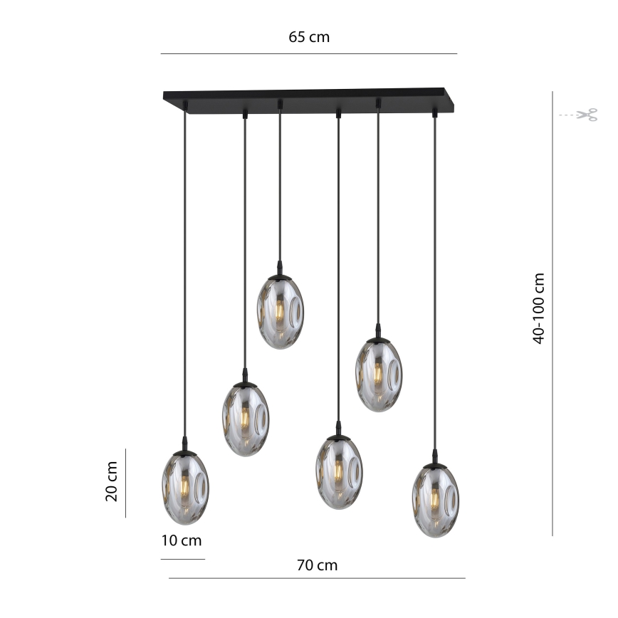 Suspension filaire ASTRAL 6xE14/10W/230V noir/fumé