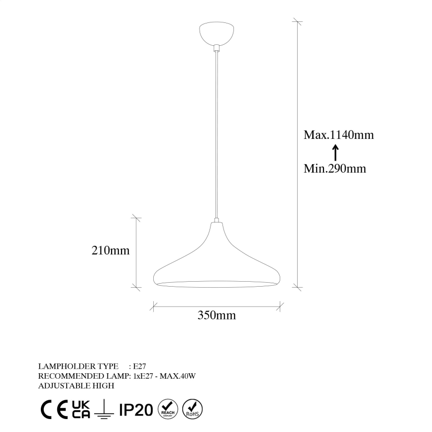 Suspension filaire BAREK 1xE27/40W/230V gris