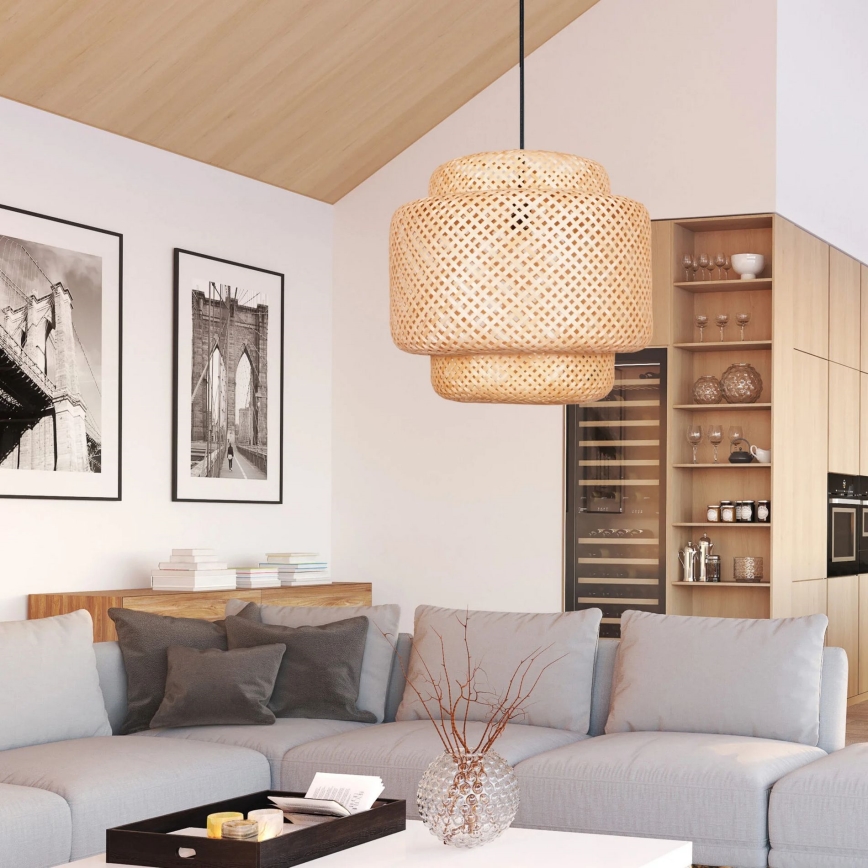 Suspension filaire BERTA 1xE27/20W/230V d. 50 cm bambou