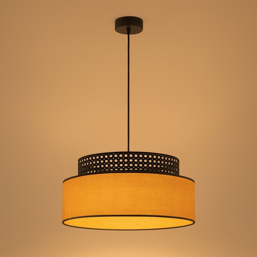 Suspension filaire BOHO 1xE27/60W/230V d. 40 cm noir/rotin