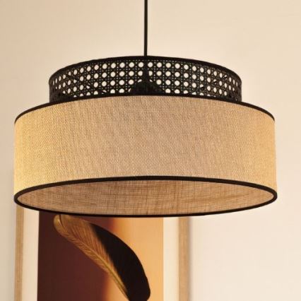 Suspension filaire BOHO 1xE27/60W/230V d. 40 cm noir/rotin