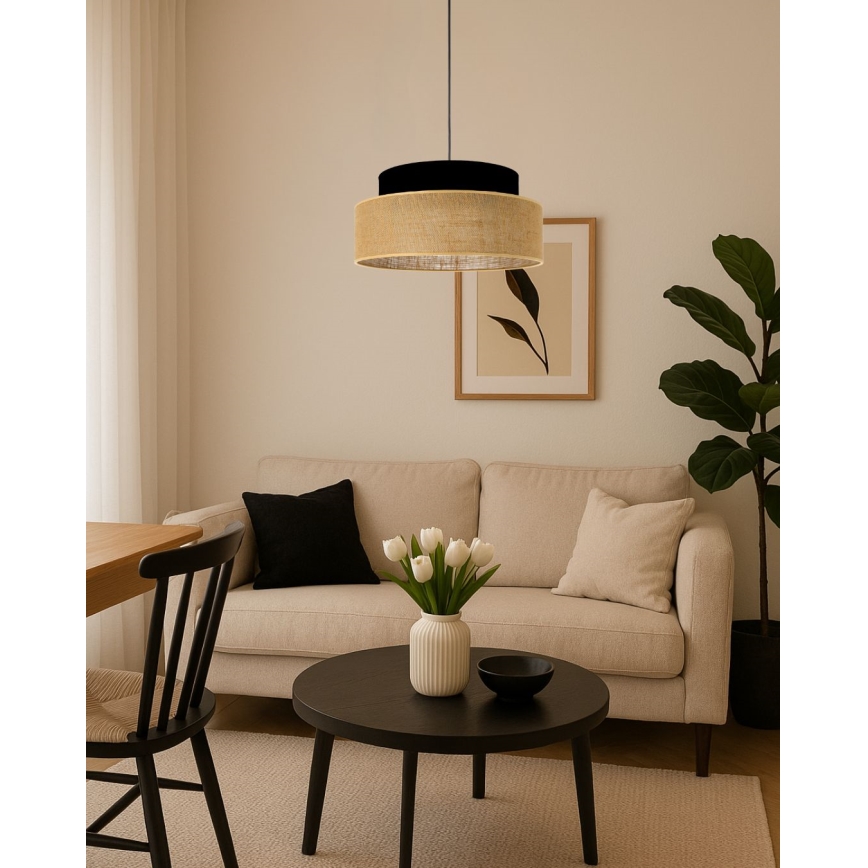 Suspension filaire BOHO 1xE27/60W/230V noir/beige