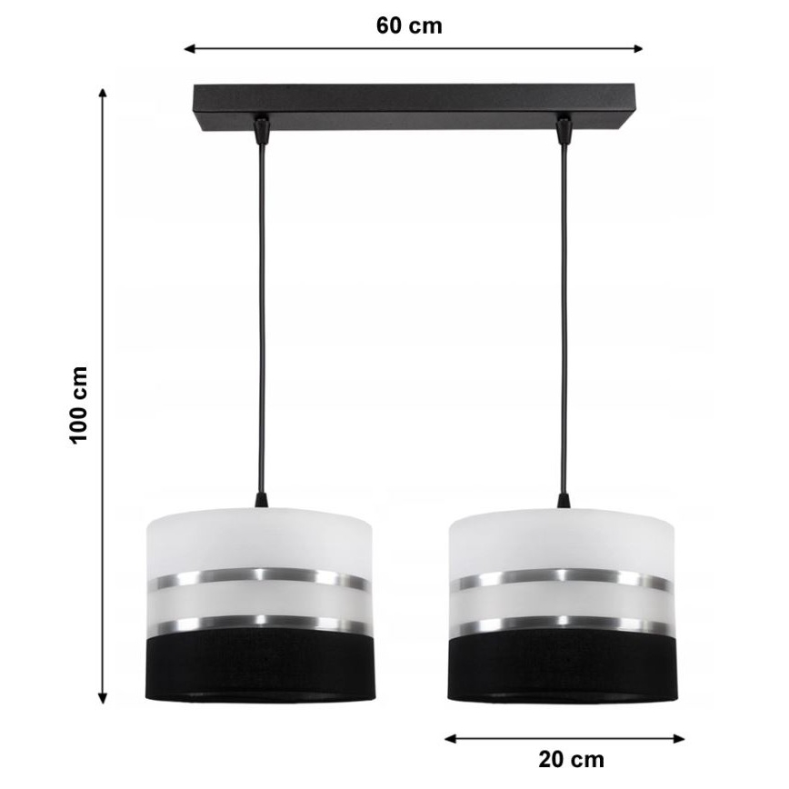 Suspension filaire CORAL 2xE27/60W/230V noire et blanche