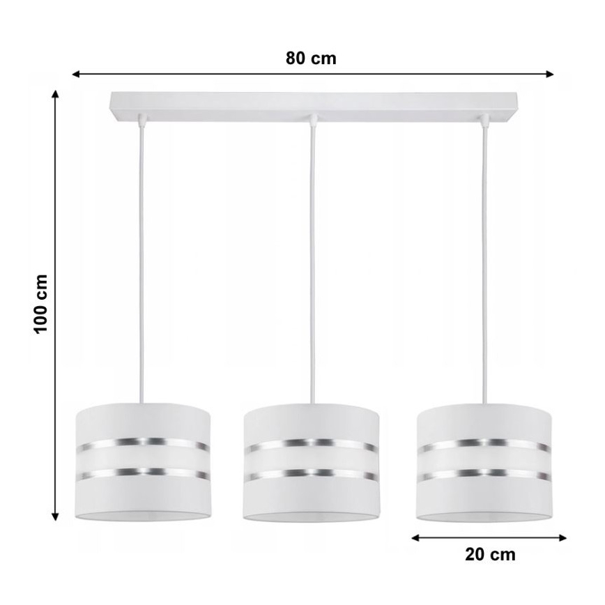 Suspension filaire CORAL 3xE27/60W/230V blanche