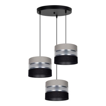 Suspension filaire CORAL 3xE27/60W/230V noir/gris/chrome mat d. 45 cm