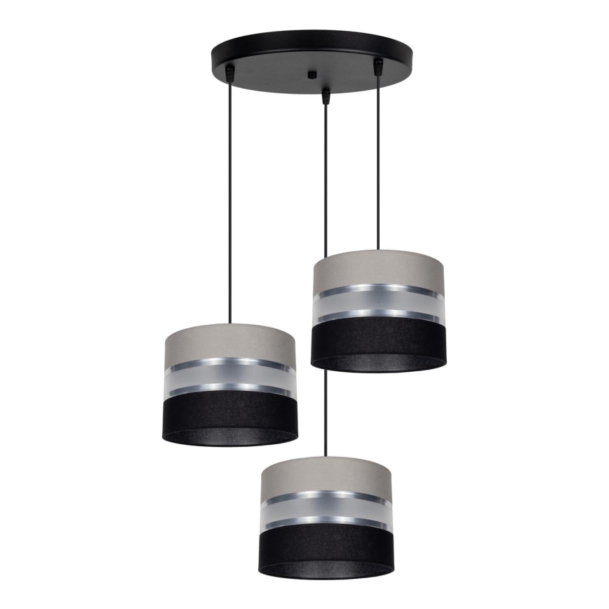 Suspension filaire CORAL 3xE27/60W/230V noir/gris/chrome mat d. 45 cm