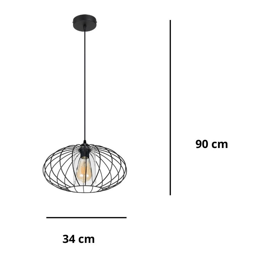 Suspension filaire CORRINI 1xE27/60W/230V d. 34 cm noir/transparent