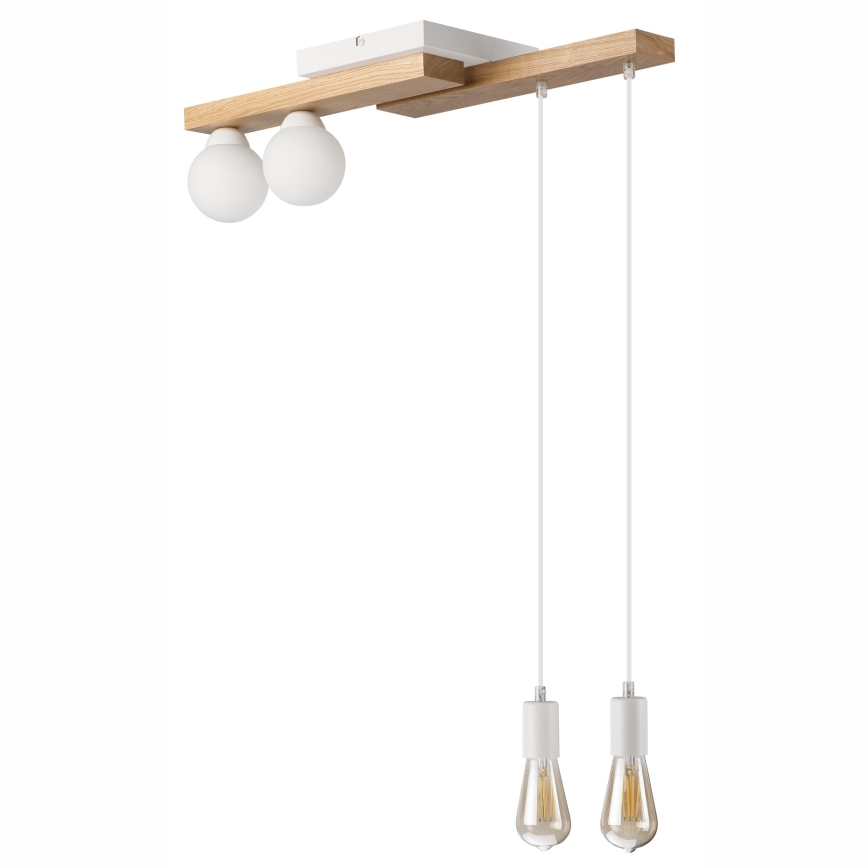 Suspension filaire CORTINA 2xE27/15W/230V + 2xG9/5W/230V blanc/chêne