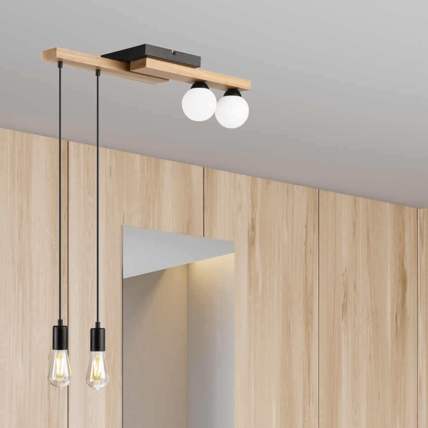 Suspension filaire CORTINA 2xE27/15W/230V + 2xG9/5W/230V noir/chêne
