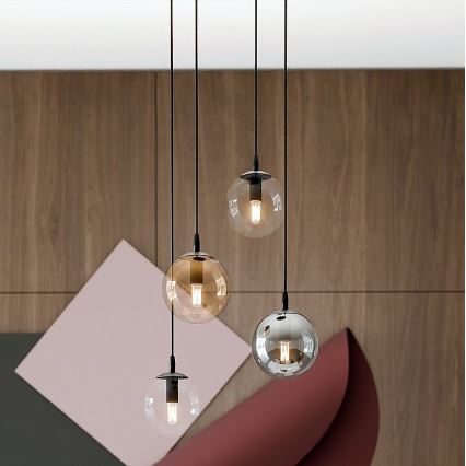 Suspension filaire COSMO 4xE14/10W/230V d. 40 cm noir/gris/beige/transparent