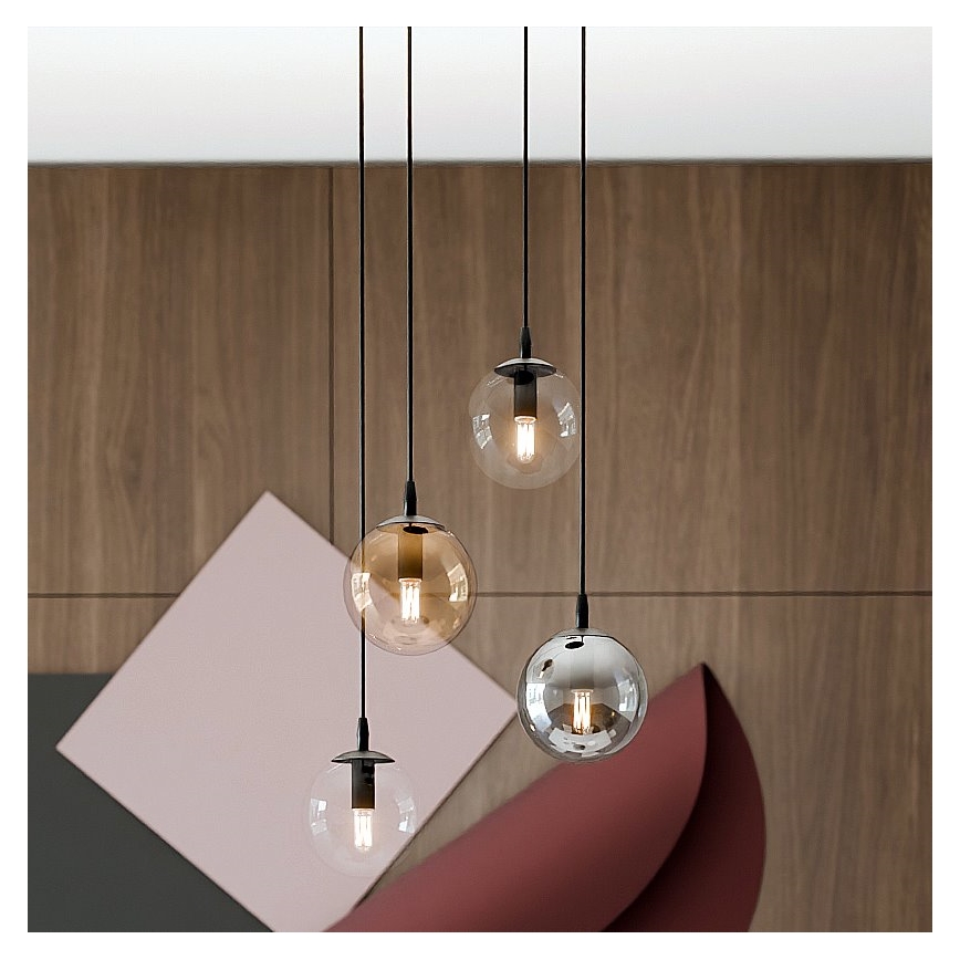 Suspension filaire COSMO 4xE14/10W/230V d. 40 cm noir/gris/beige/transparent