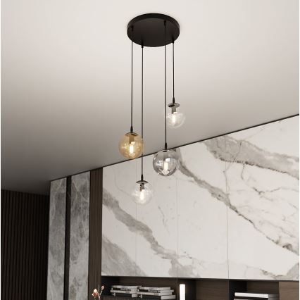 Suspension filaire COSMO 4xE14/10W/230V d. 40 cm noir/gris/beige/transparent