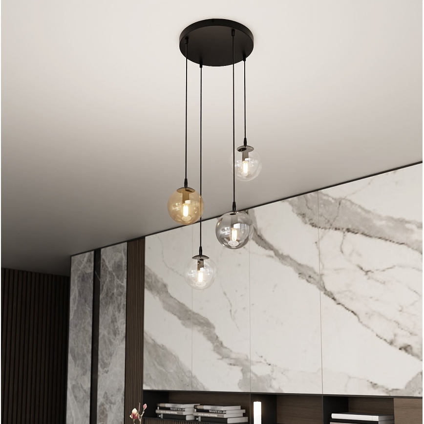 Suspension filaire COSMO 4xE14/10W/230V d. 40 cm noir/gris/beige/transparent
