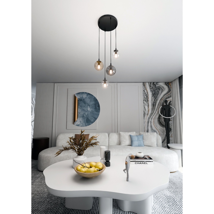 Suspension filaire COSMO 4xE14/10W/230V d. 40 cm noir/gris/beige/transparent