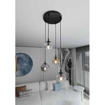 Suspension filaire COSMO 4xE14/10W/230V d. 40 cm noir/gris/beige/transparent