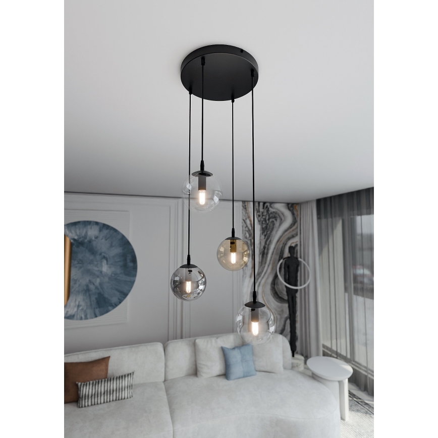 Suspension filaire COSMO 4xE14/10W/230V d. 40 cm noir/gris/beige/transparent