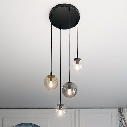 Suspension filaire COSMO 4xE14/10W/230V d. 40 cm noir/gris/beige/transparent