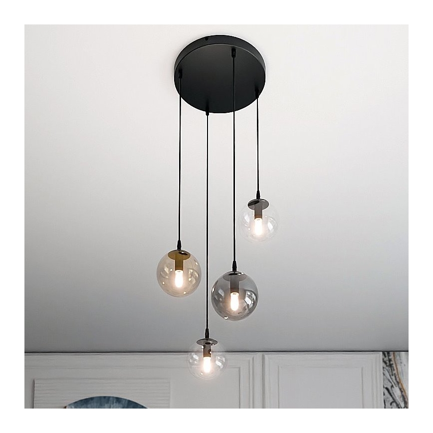 Suspension filaire COSMO 4xE14/10W/230V d. 40 cm noir/gris/beige/transparent