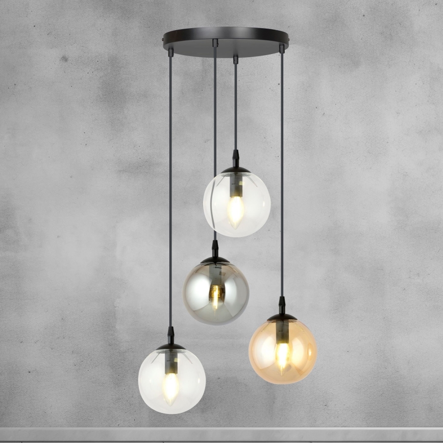 Suspension filaire COSMO 4xE14/10W/230V d. 40 cm noir/gris/beige/transparent