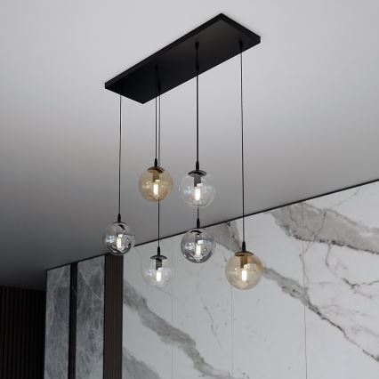 Suspension filaire COSMO 6xE14/10W/230V noir/gris/beige/transparent
