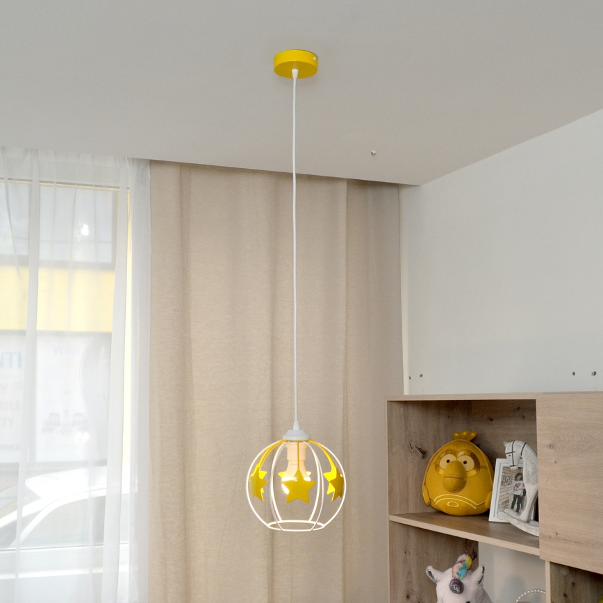 Suspension filaire enfant STARS 1xE27/15W/230V jaune/blanc