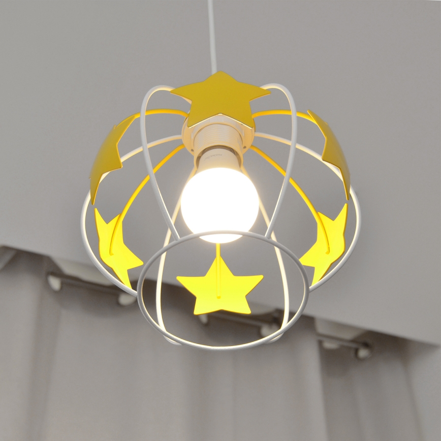 Suspension filaire enfant STARS 1xE27/15W/230V jaune/blanc