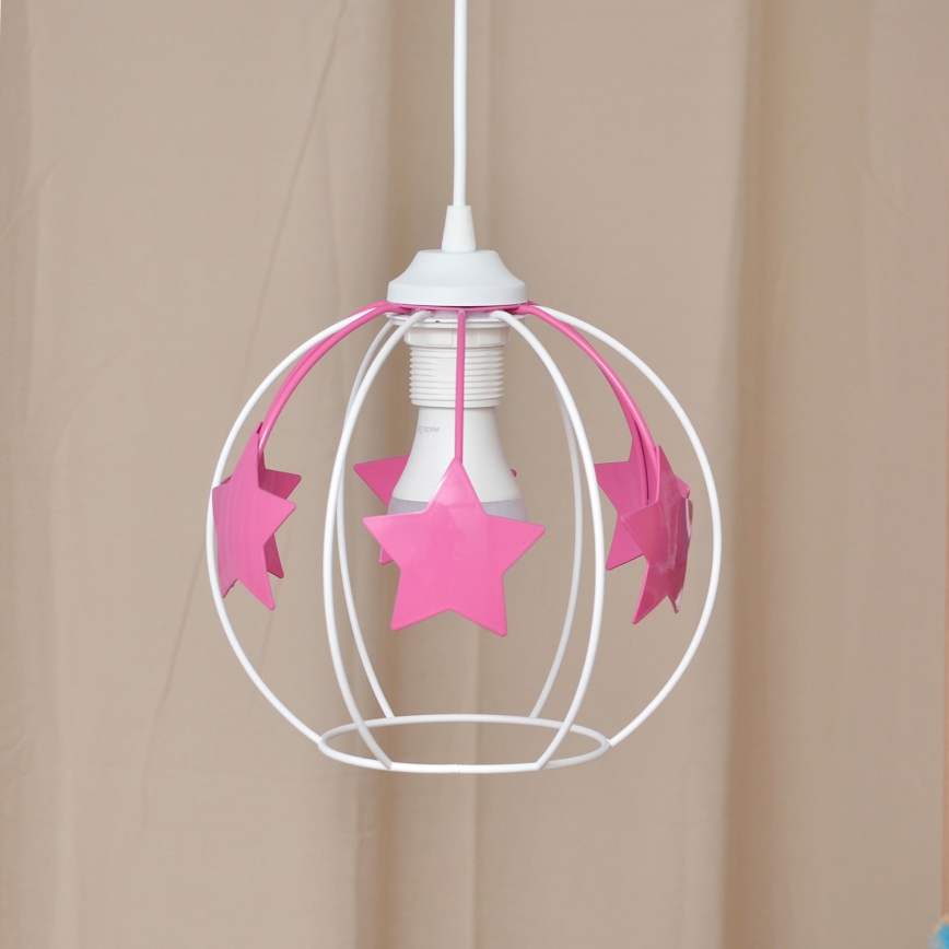 Suspension filaire enfant STARS 1xE27/15W/230V rose/blanc