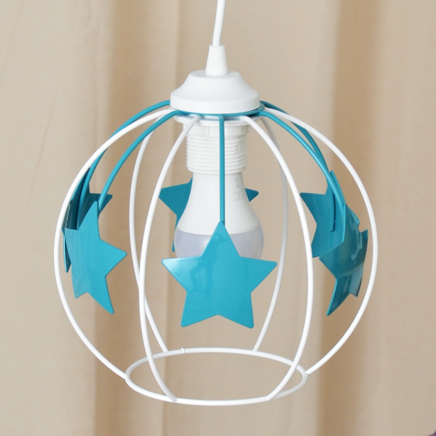 Suspension filaire enfant STARS 1xE27/15W/230V turquoise/blanc