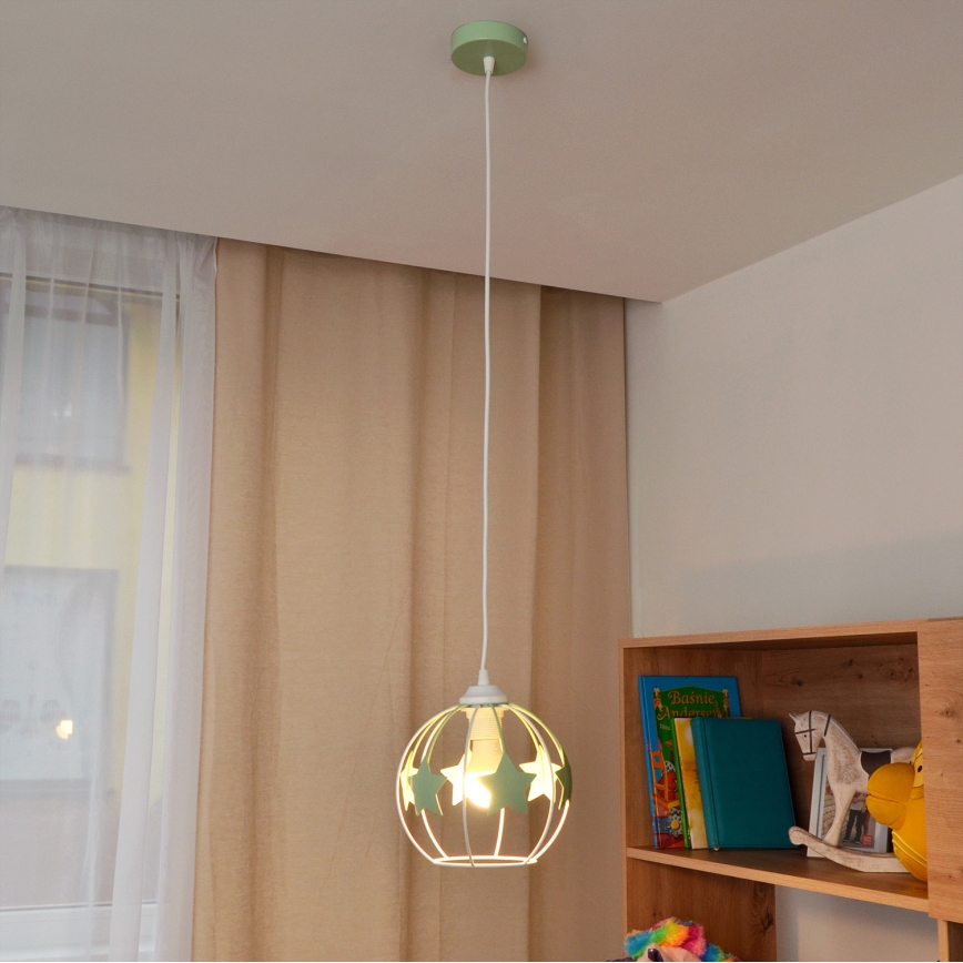 Suspension filaire enfant STARS 1xE27/15W/230V vert/blanc