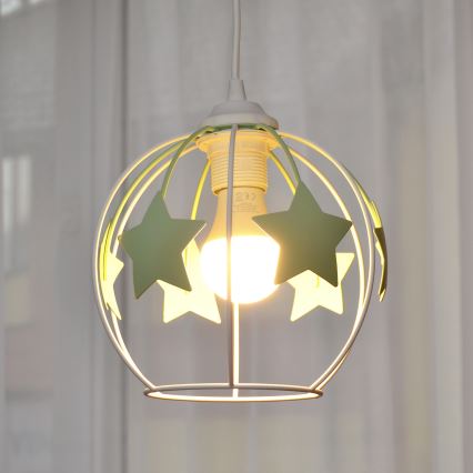 Suspension filaire enfant STARS 1xE27/15W/230V vert/blanc