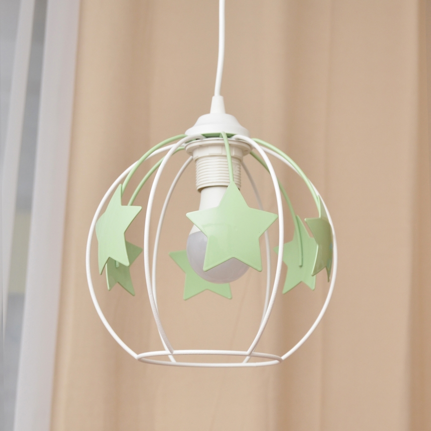 Suspension filaire enfant STARS 1xE27/15W/230V vert/blanc