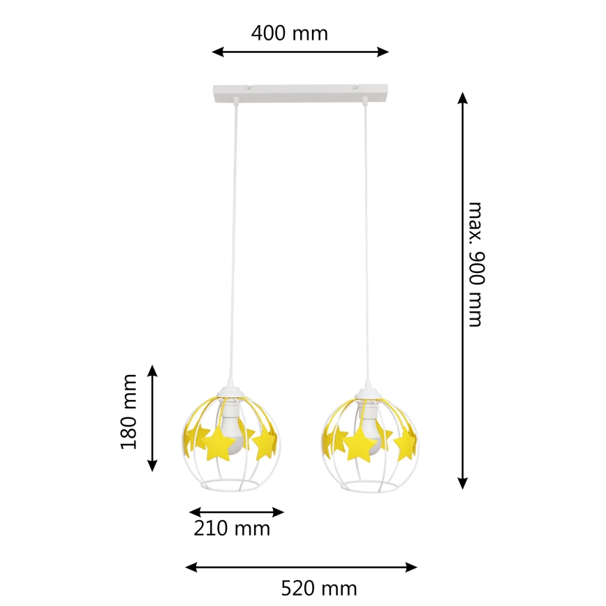 Suspension filaire enfant STARS 2xE27/15W/230V jaune/blanc