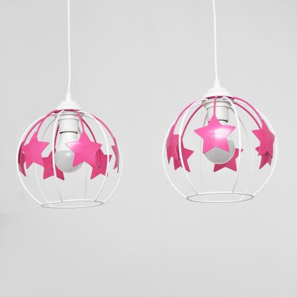Suspension filaire enfant STARS 2xE27/15W/230V rose/blanc