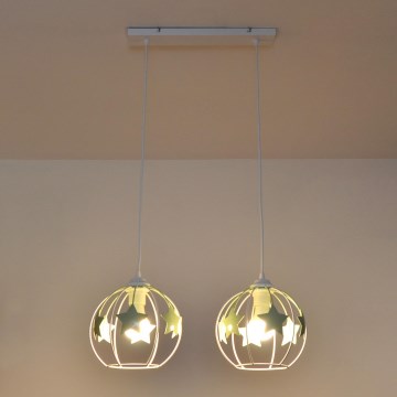 Suspension filaire enfant STARS 2xE27/15W/230V vert/blanc