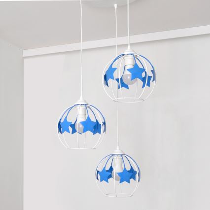 Suspension filaire enfant STARS 3xE27/15W/230V bleu/blanc
