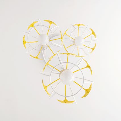 Suspension filaire enfant STARS 3xE27/15W/230V jaune/blanc